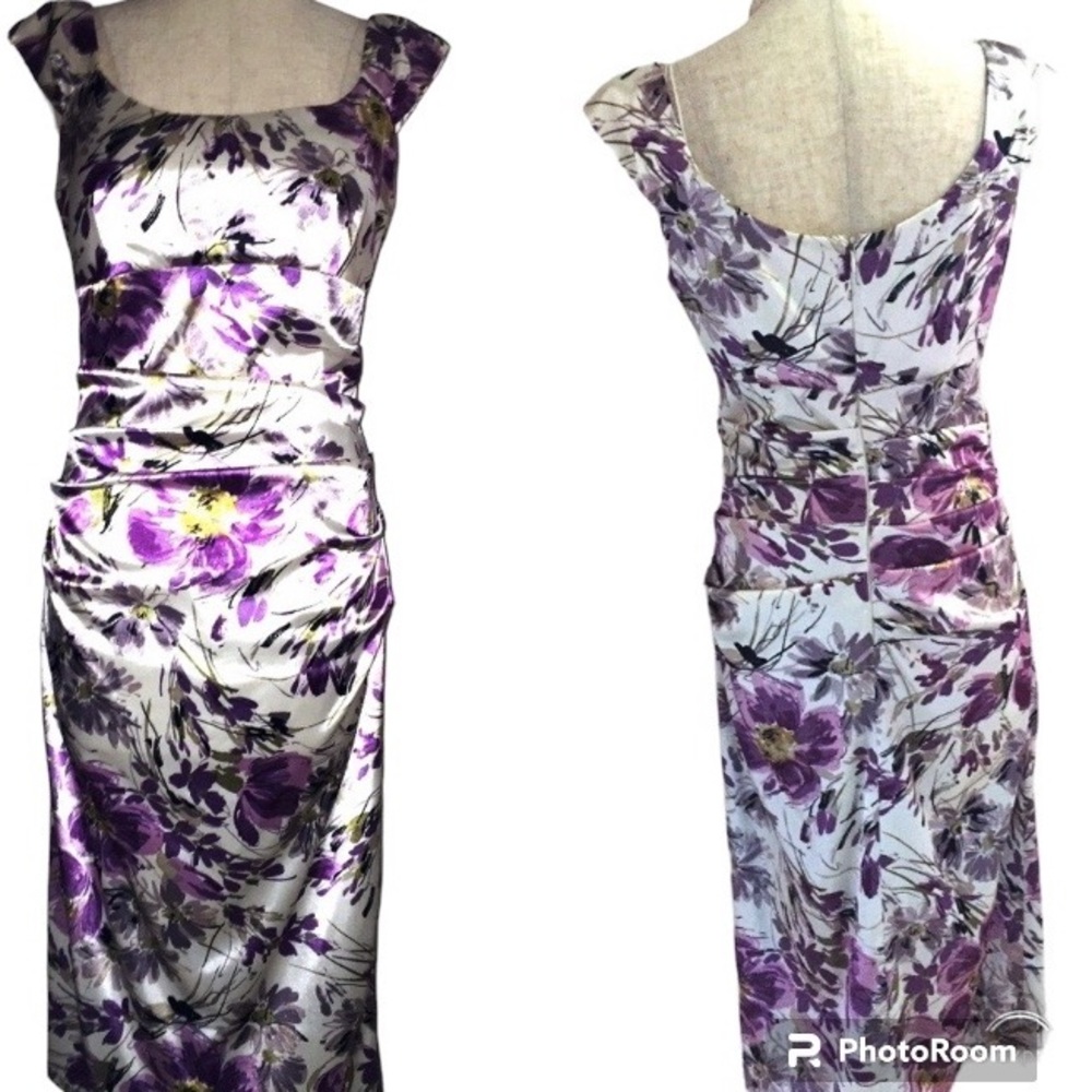Sexy Spring Date Night Dress Satin Floral Retro-Look Sheath Wedding Guest Size 6